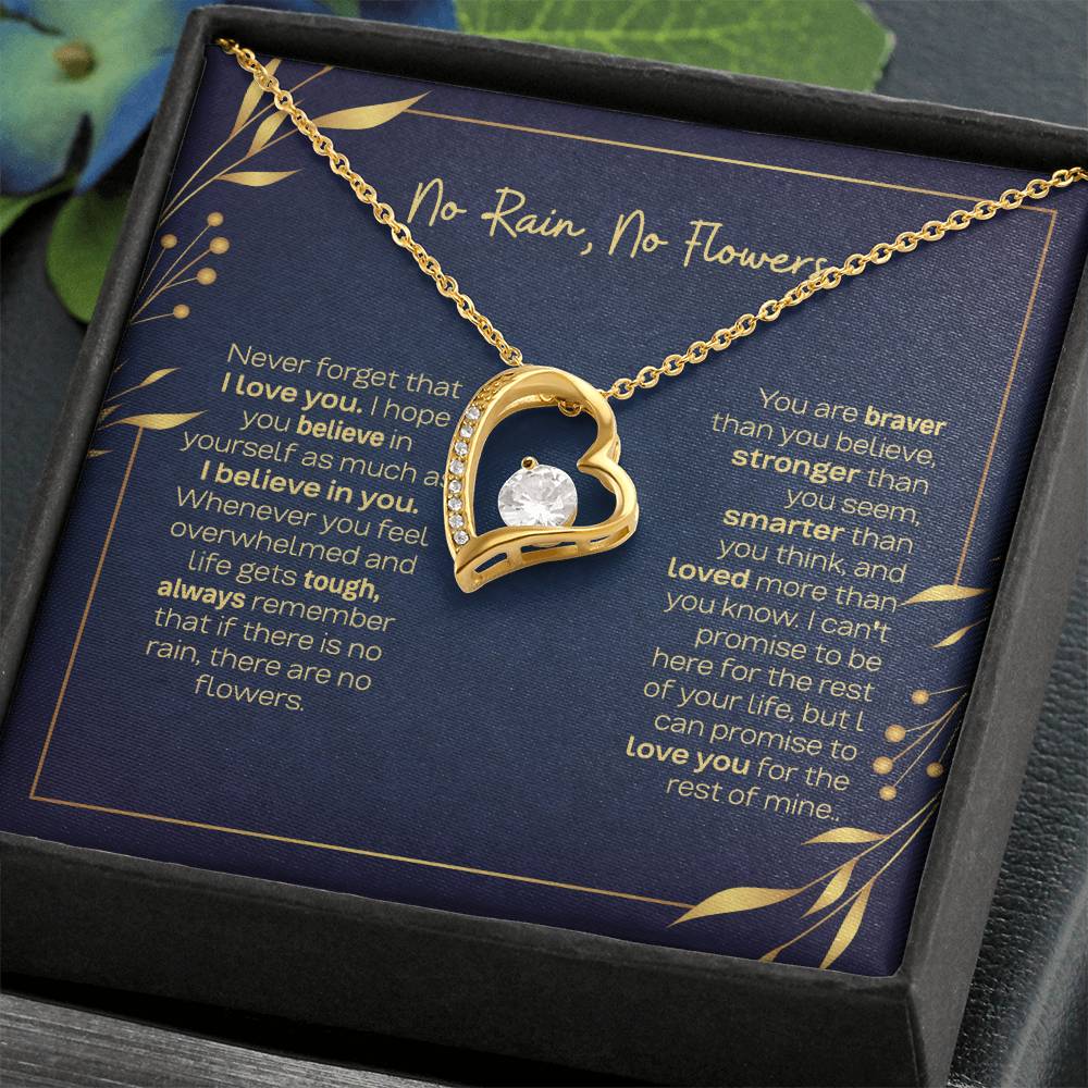 Daughter Necklace - No Rain No Flowers, The Perfect Gift For Daughter From Dad