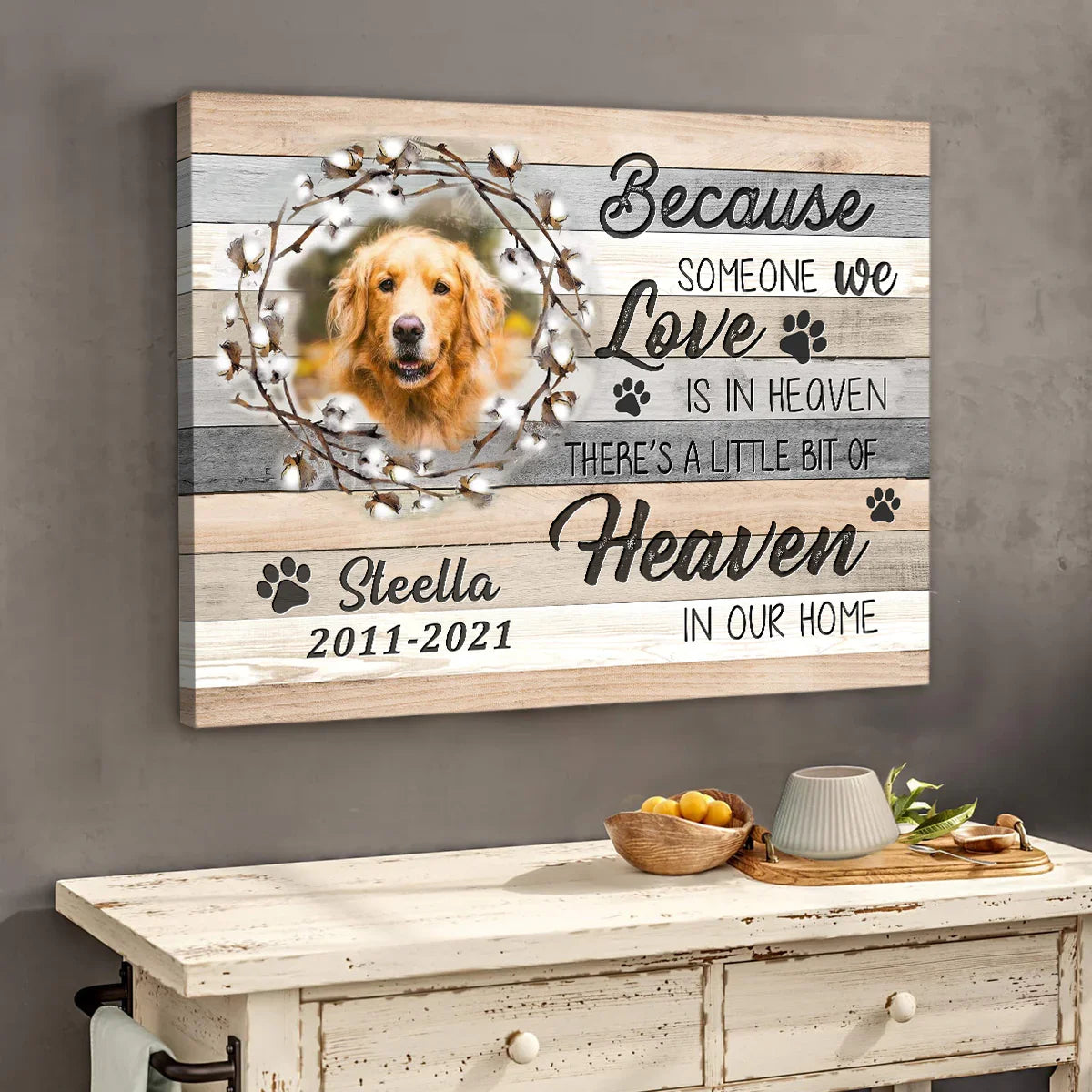 Because Someone We Love Pet Memorial Canvas – Custom Photo & Name