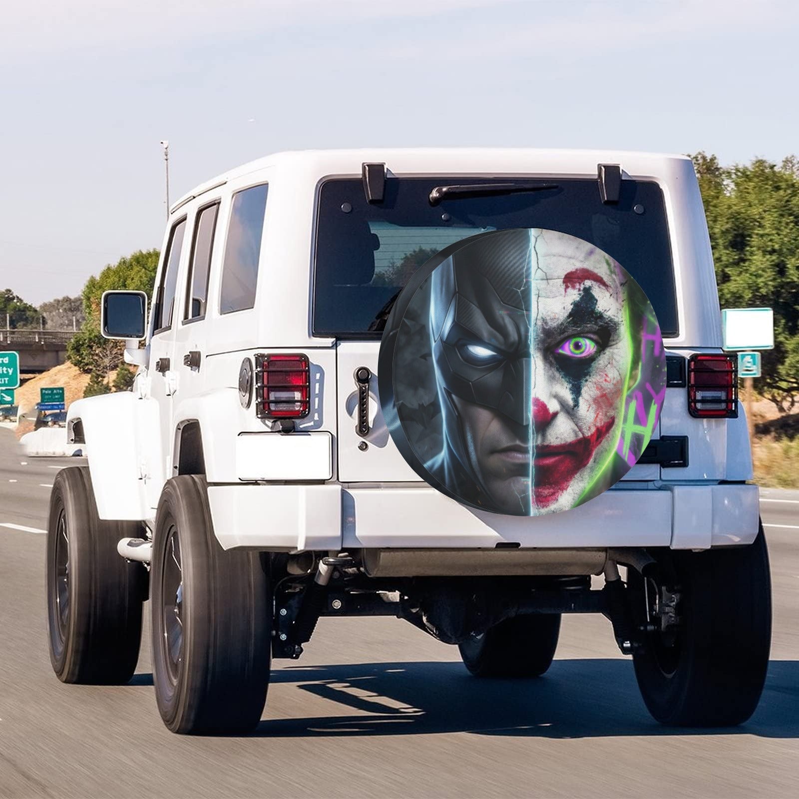 Batman and Joker Face Leather Spare Tire Cover-PersonalizedFury