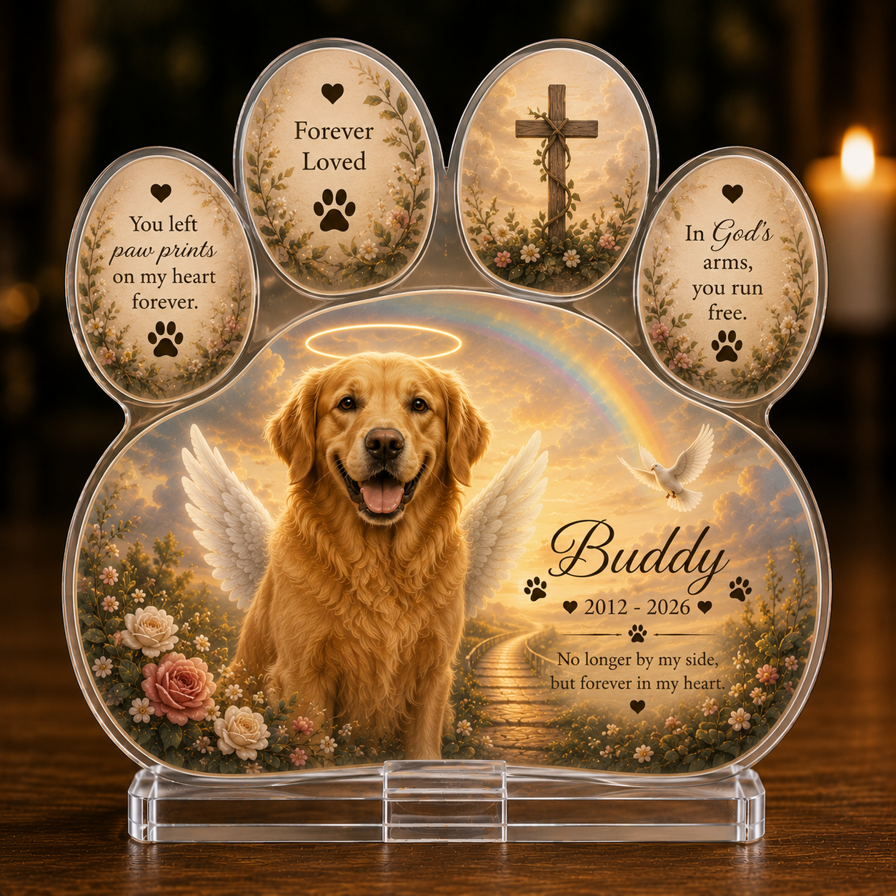 Dog Memorial Gift for Loss of Dog Angel Wings Frame Acrylic Plaque