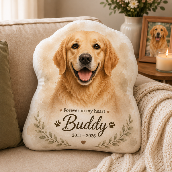 Personalized Dog Memorial Shaped Pillow - Custom Pet Loss Gift, Classic Memorial Portrait