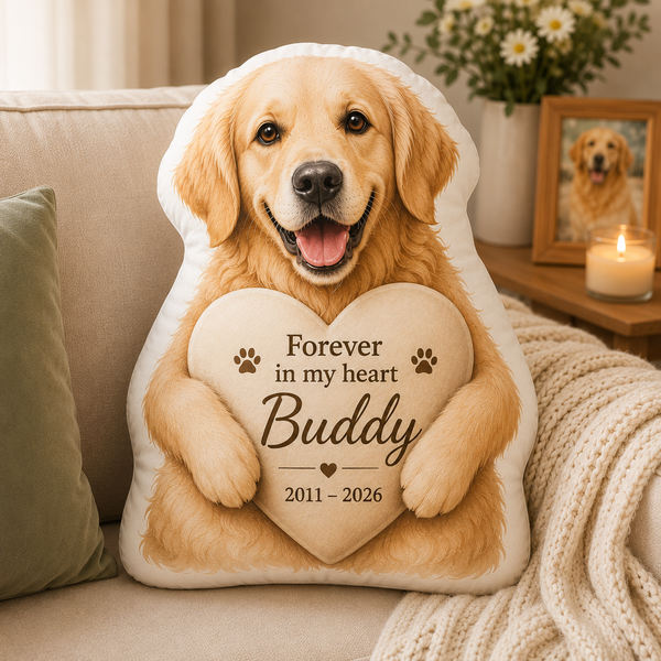 Personalized Dog Memorial Shaped Pillow - Heart Hug Pet Loss Gift, Custom Dog Pillow