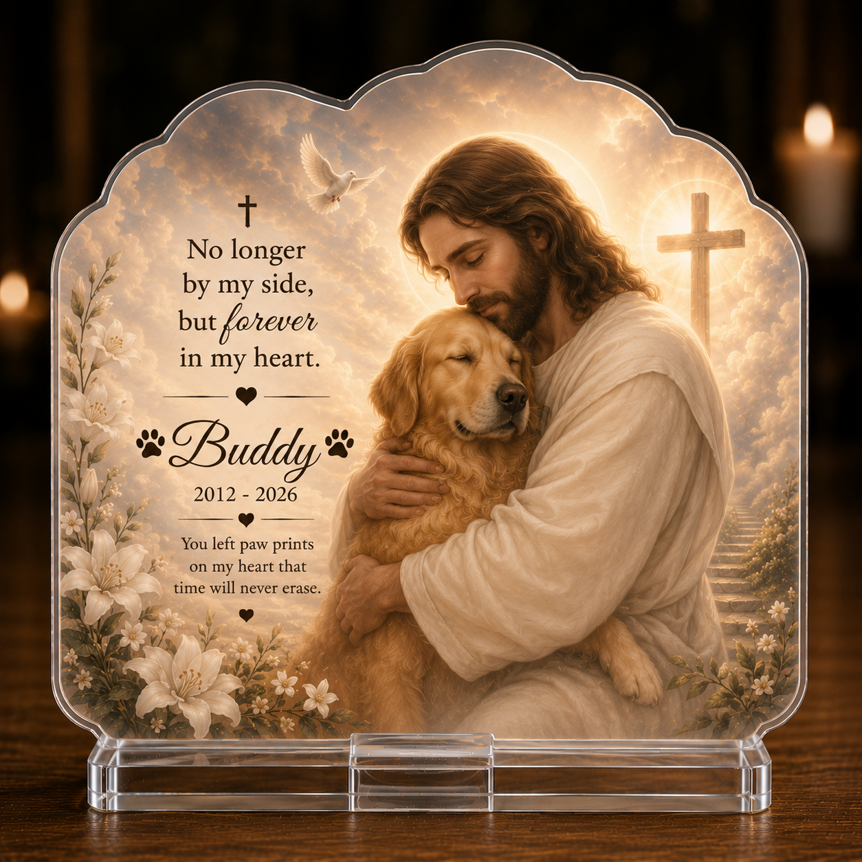 Christian Dog Memorial Gift for Loss of Dog Jesus Embrace Acrylic Plaque