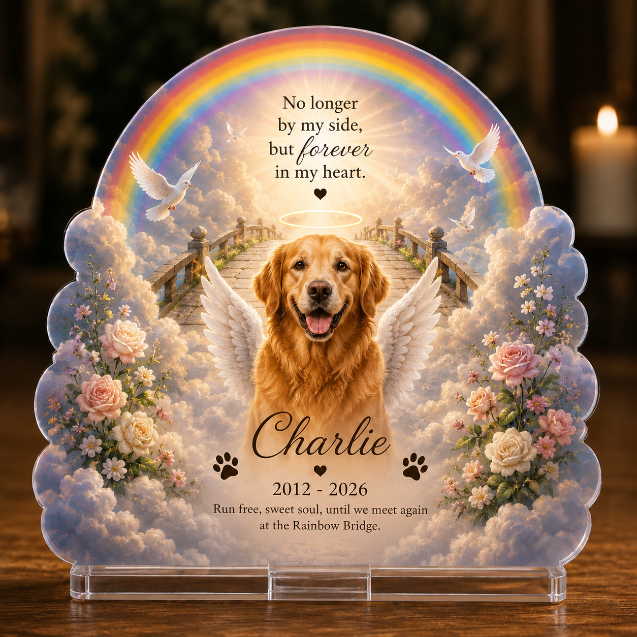 Personalized Dog Memorial Acrylic Standee Rainbow Bridge Arch