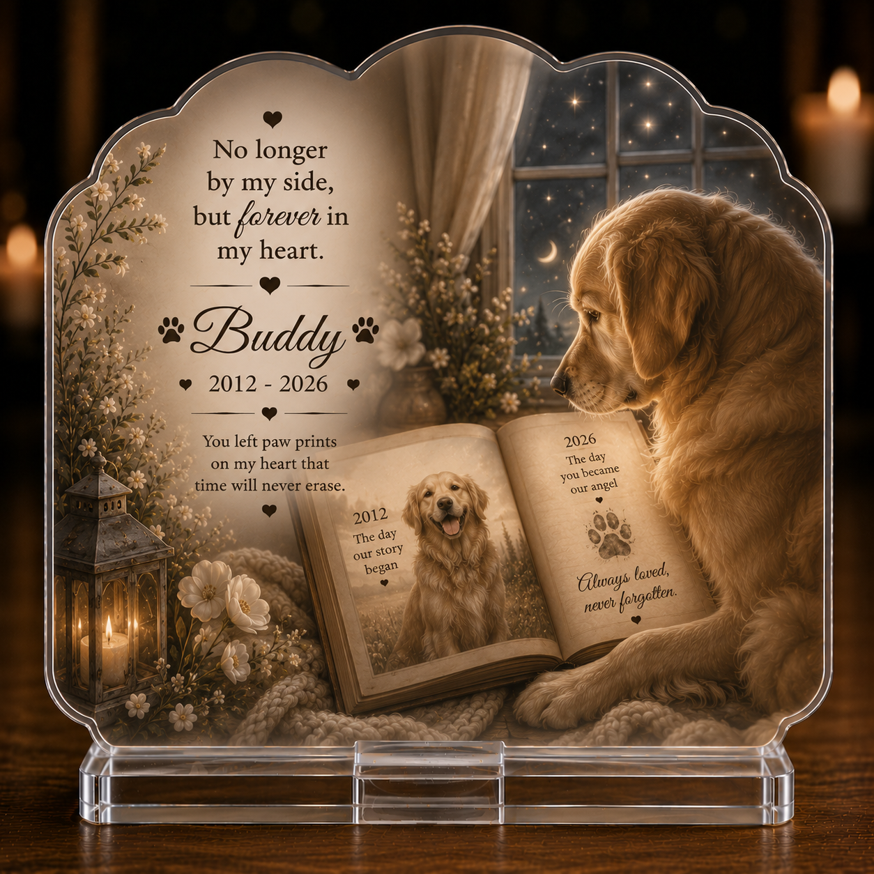 Dog Memorial Gift for Loss of Dog Story Book Acrylic Plaque