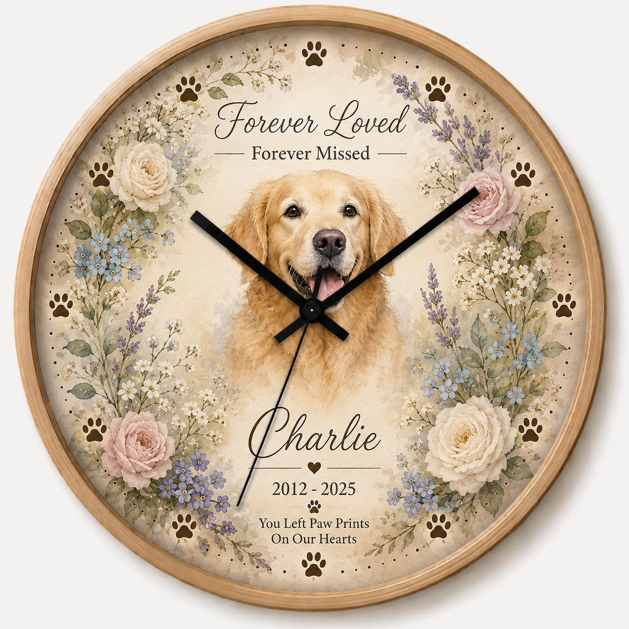 Floral Memorial dog memorial wall clock