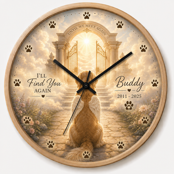 Personalized Dog Memorial Wall Clock - Heaven Gate Pet Remembrance Gift