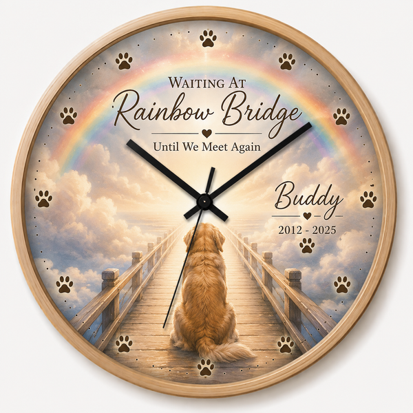 Personalized Rainbow Bridge Dog Memorial Wall Clock - Custom Pet Loss Gift