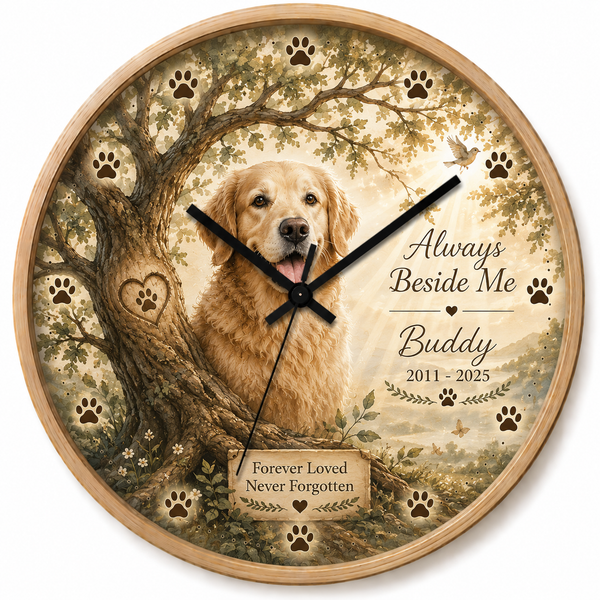 Personalized Dog Memorial Wall Clock - Tree of Life Pet Remembrance Gift