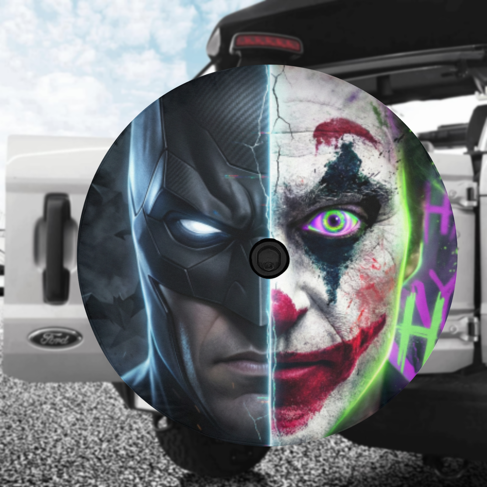 Batman and Joker Face Leather Spare Tire Cover-PersonalizedFury