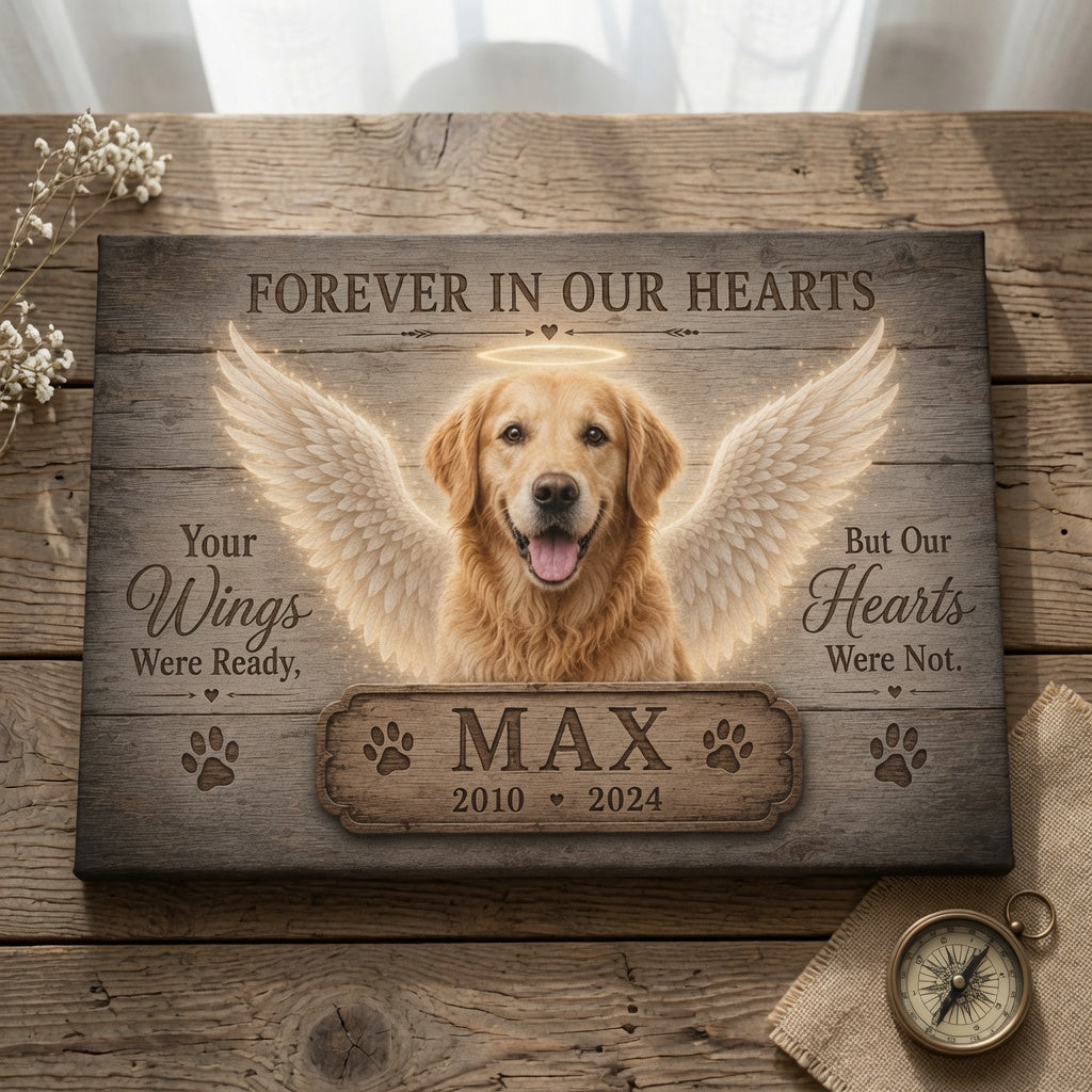 Personalized Dog Memorial Canvas – Forever In Our Hearts Pet Loss Gift With Name and Years