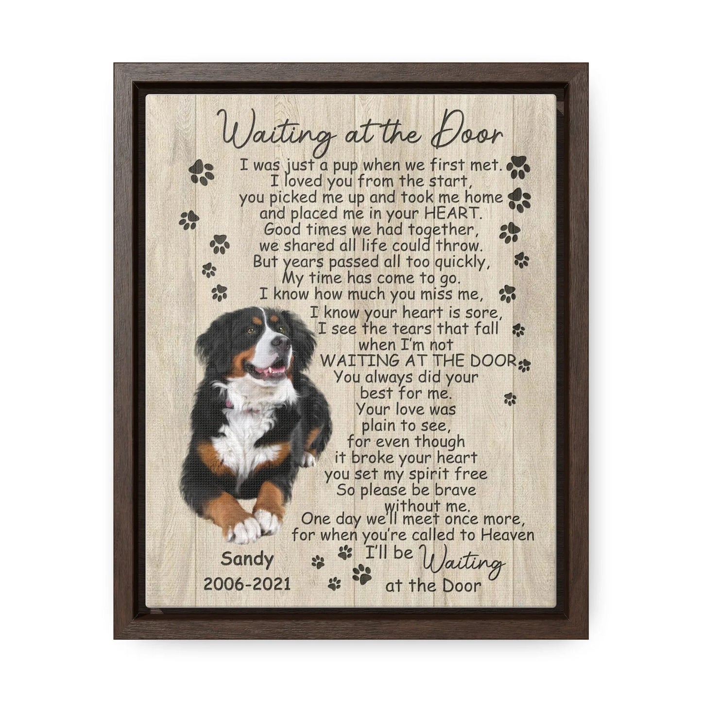 Custom Dog Memorial Canvas – "Waiting at the Door" Poem Gift