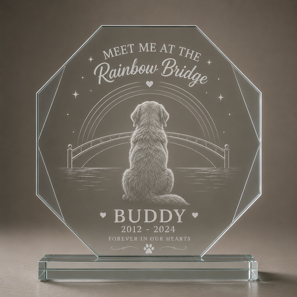 Personalized Rainbow Bridge Dog Memorial Glass Plaque - Engraved Pet Loss Gift