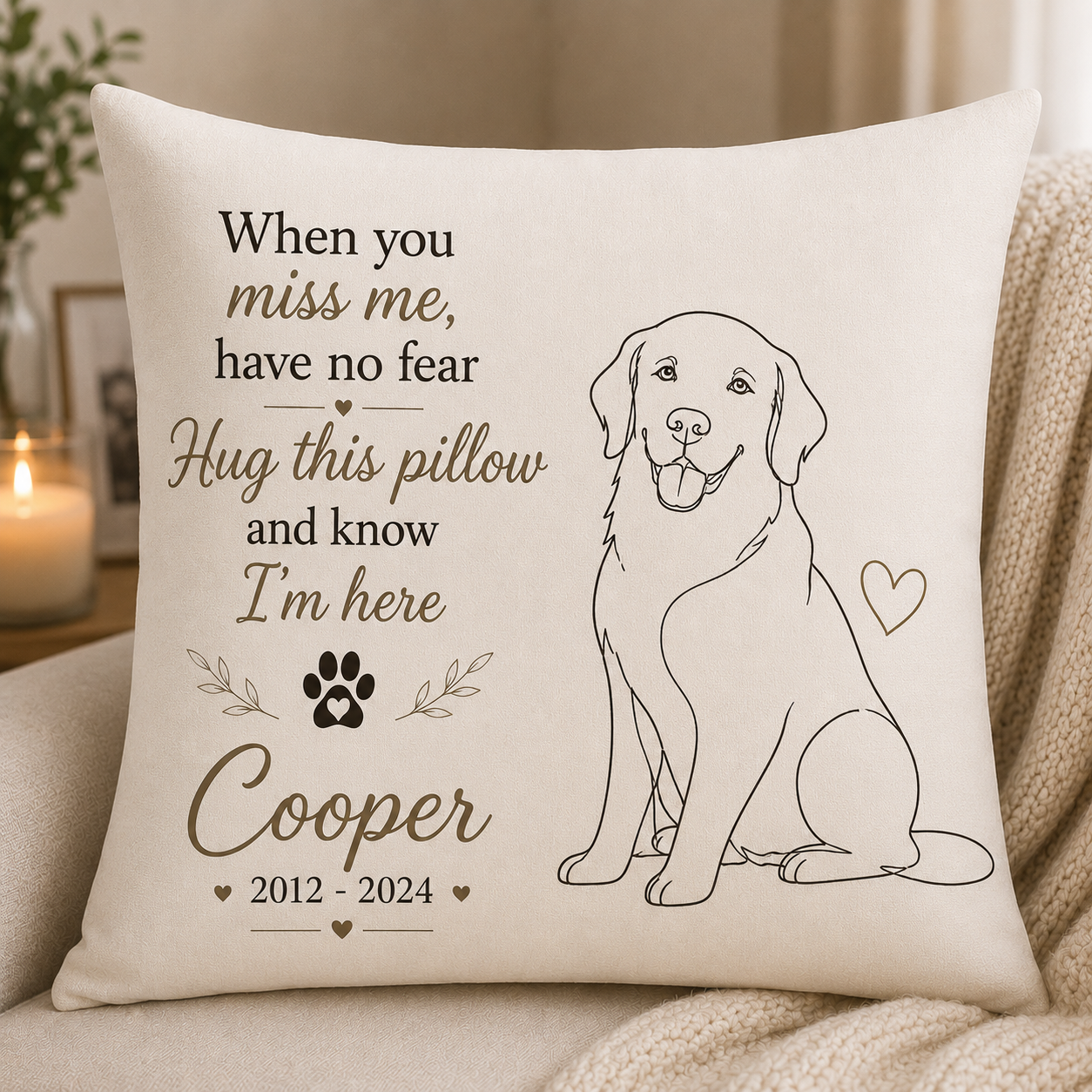 Personalized Pet Memorial Pillow Classic Photo Memorial