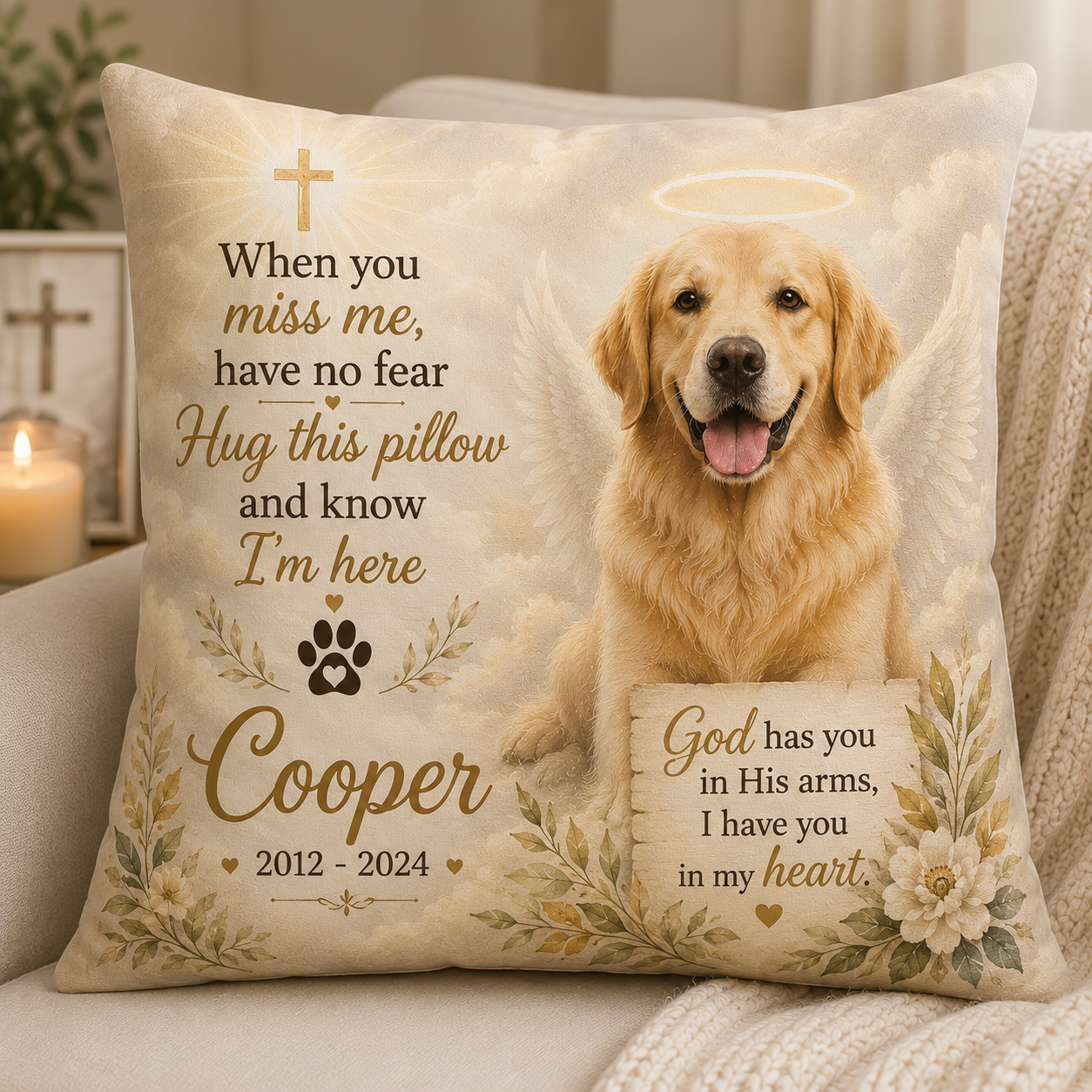 Personalized Dog Memorial Pillow Rainbow Bridge Scenic