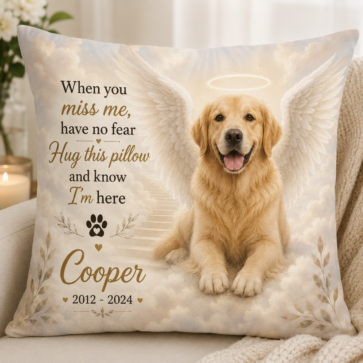 Personalized Dog Memorial Pillow Sunset Lake Memorial