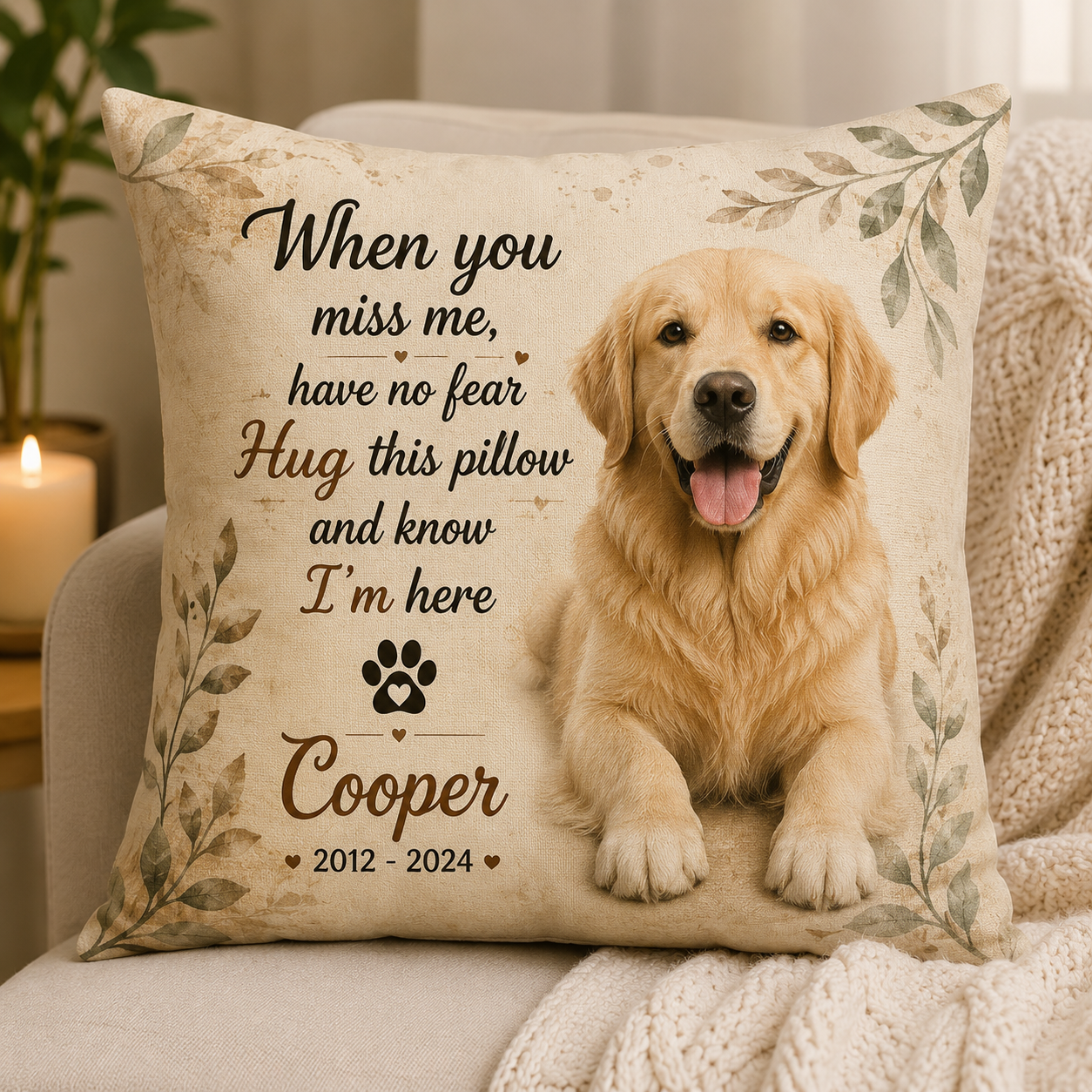 Personalized Pet Memorial Pillow Minimal Line Art