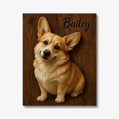Personalized 3D Corgi Canvas Print – Custom Dog Portrait Home Wall Art