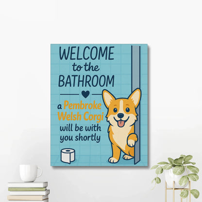 Funny Corgi Bathroom Canvas Wall Art – Cute Dog Lover Gift