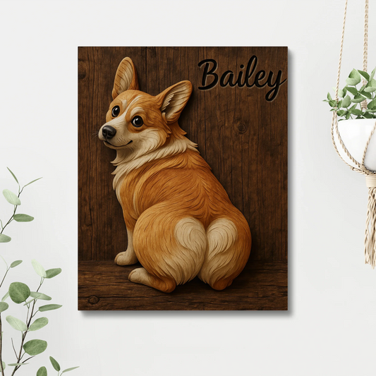 Personalized 3D Corgi Canvas Print – Custom Pet Portrait Wall Art Gift