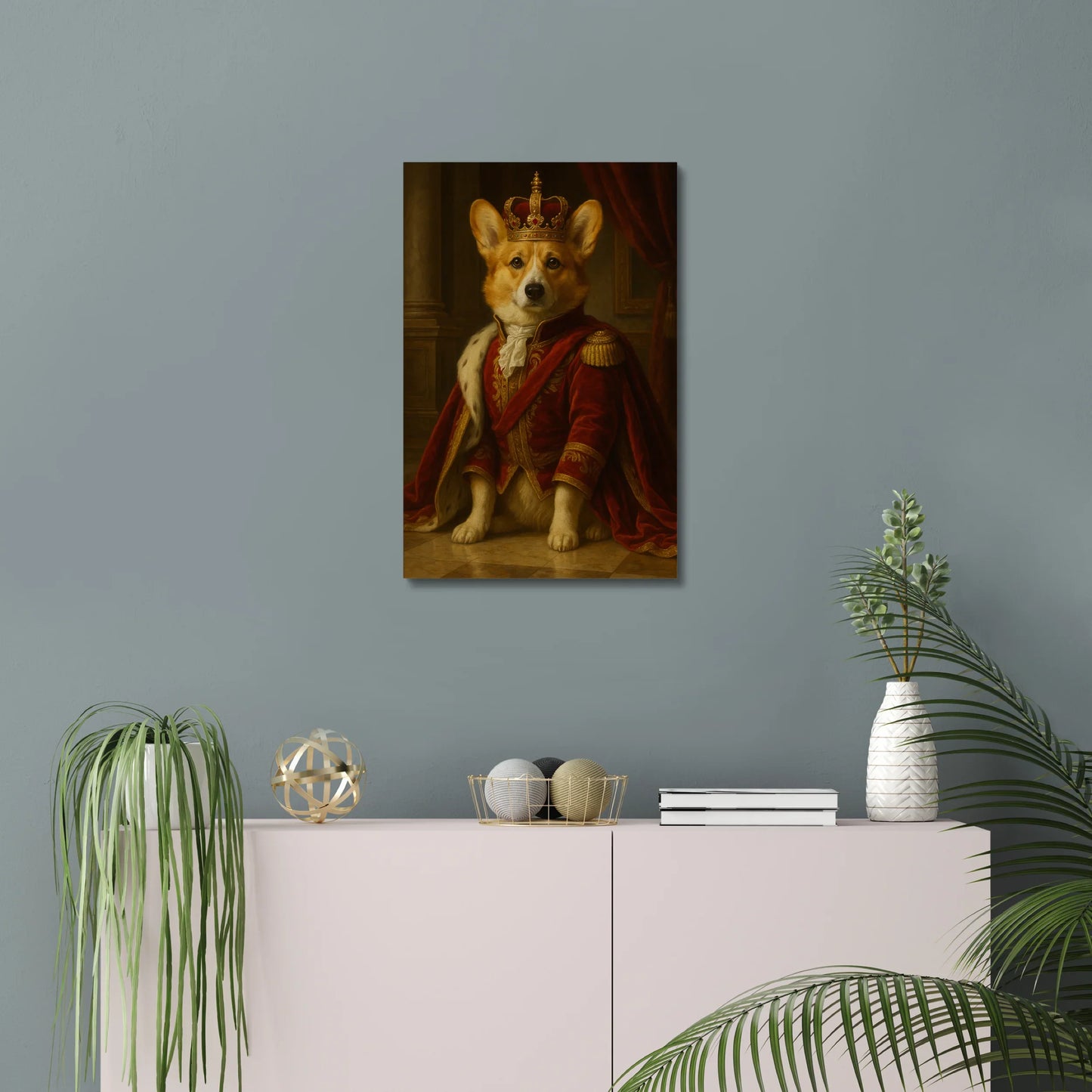 Corgi Royal Portrait Canvas – Funny Dog Wall Art Gift