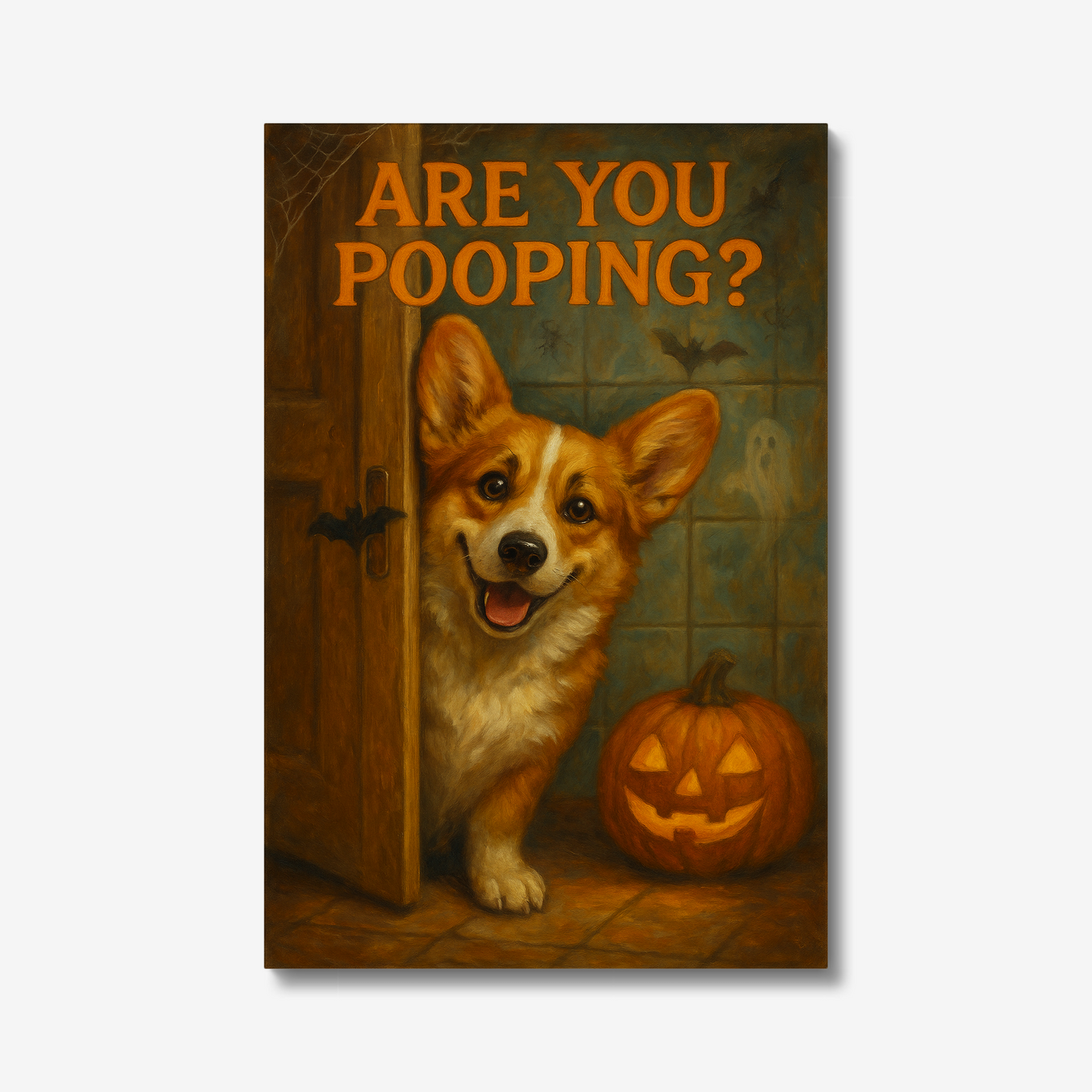 Corgi Halloween Wall Art – Are You Pooping Dog Canvas Bathroom Home Decor