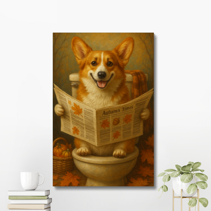 Funny Fall Corgi Canvas – Autumn Bathroom Wall Art Decor