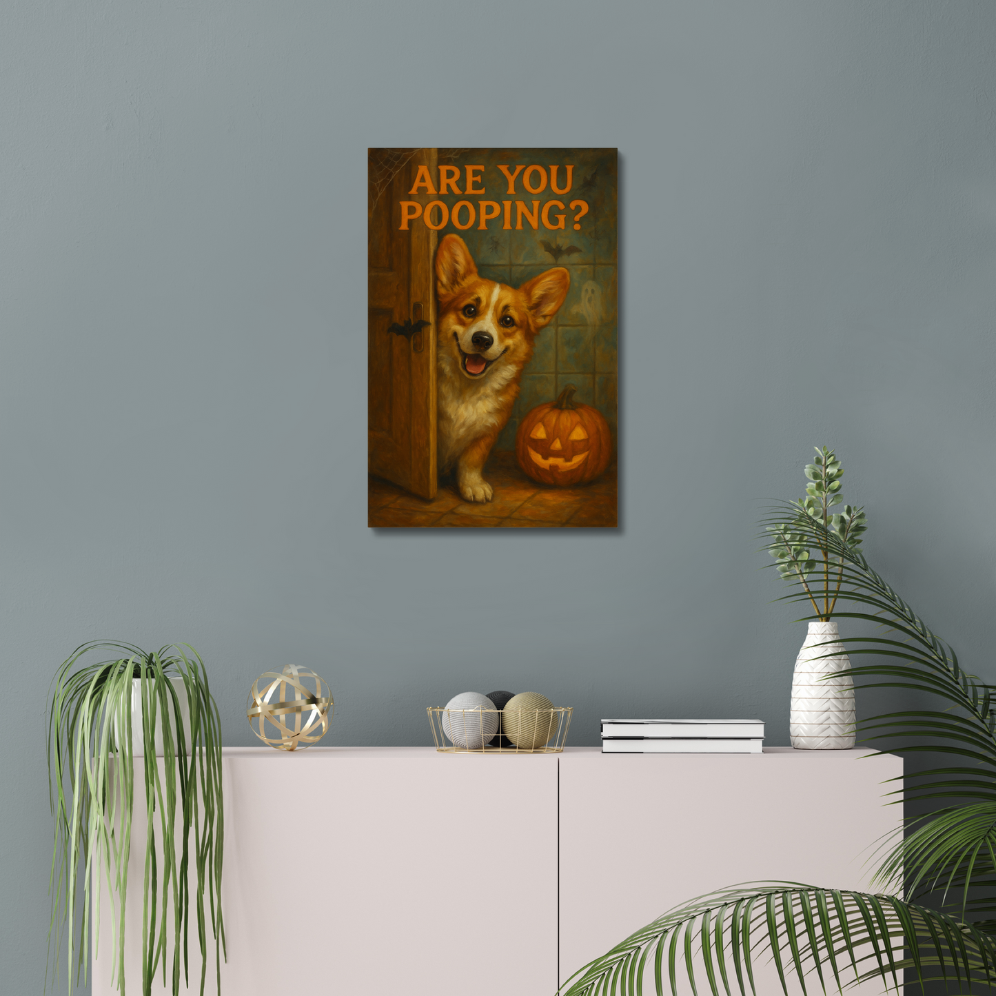 Corgi Halloween Wall Art – Are You Pooping Dog Canvas Bathroom Home Decor
