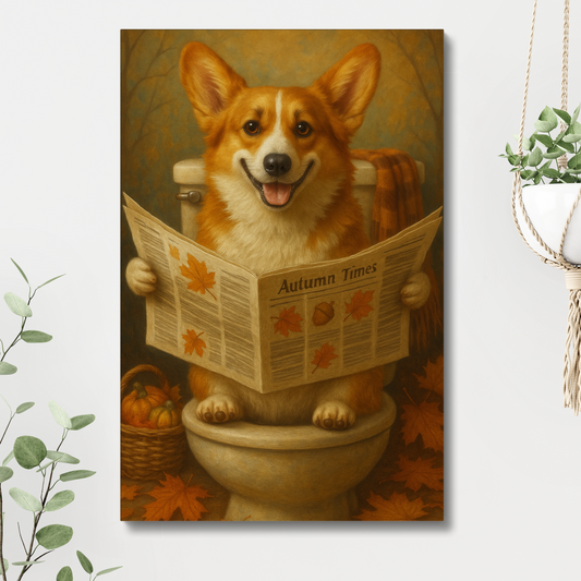 Funny Fall Corgi Canvas – Autumn Bathroom Wall Art Decor