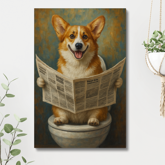 Funny Corgi Bathroom Canvas Wall Art Decor