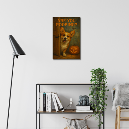 Corgi Halloween Wall Art – Are You Pooping Dog Canvas Bathroom Home Decor