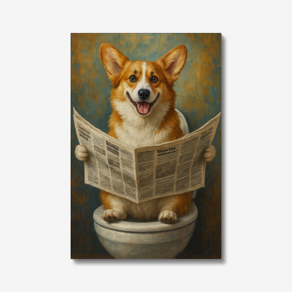 Funny Corgi Bathroom Canvas Wall Art Decor