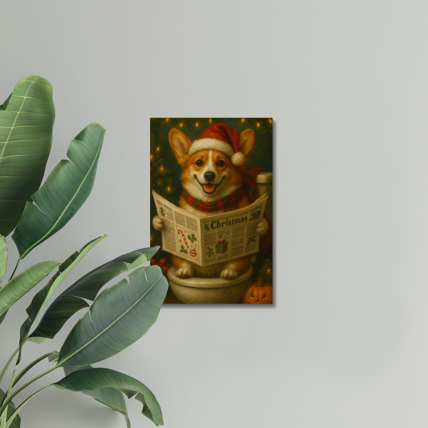 Funny Christmas Corgi Canvas – Holiday Bathroom Wall Art