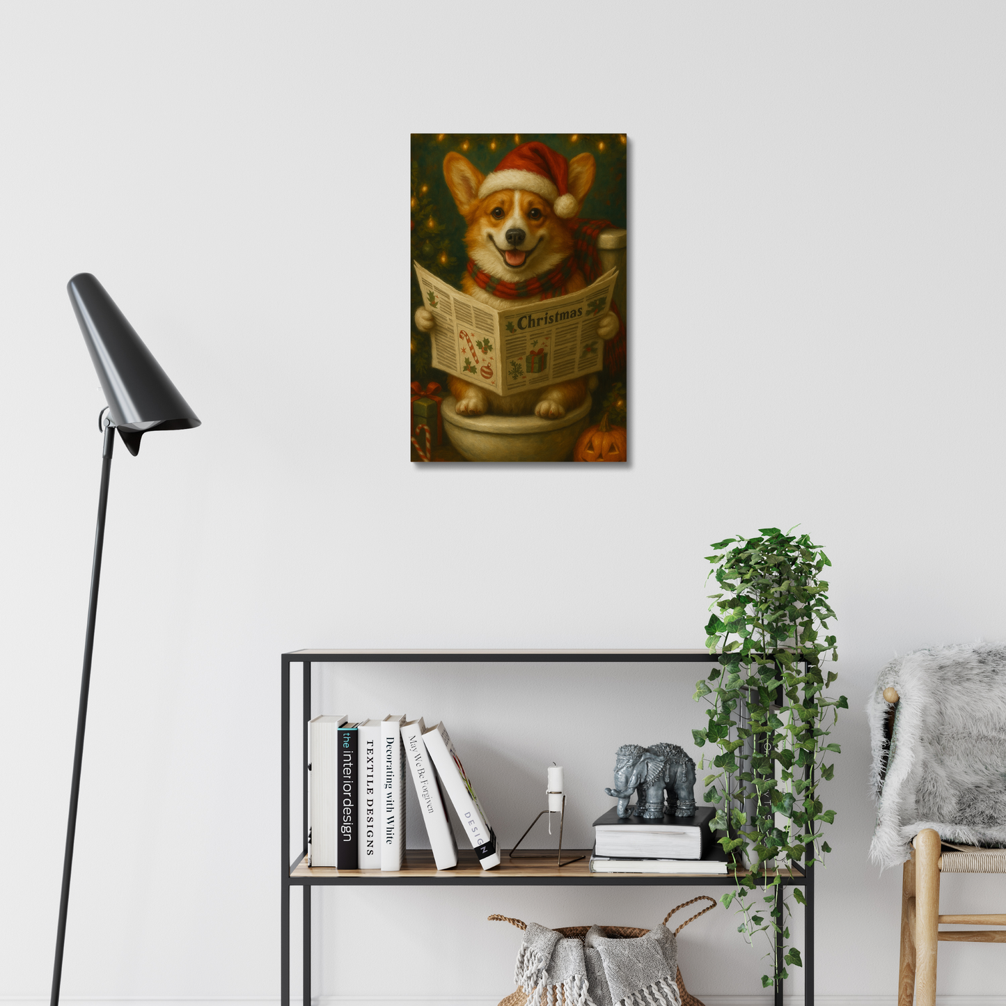 Funny Christmas Corgi Canvas – Holiday Bathroom Wall Art