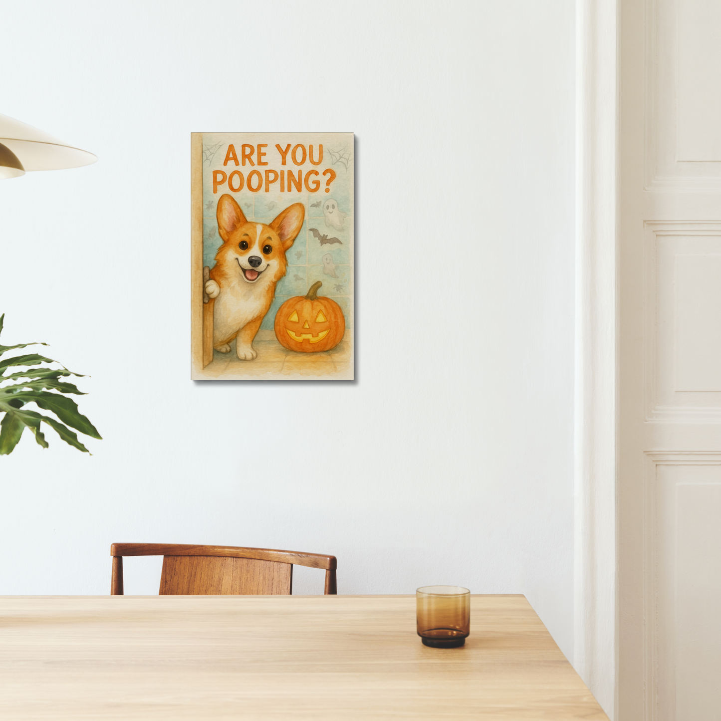 Cute Corgi Halloween Wall Art – Funny “Are You Pooping” Canvas
