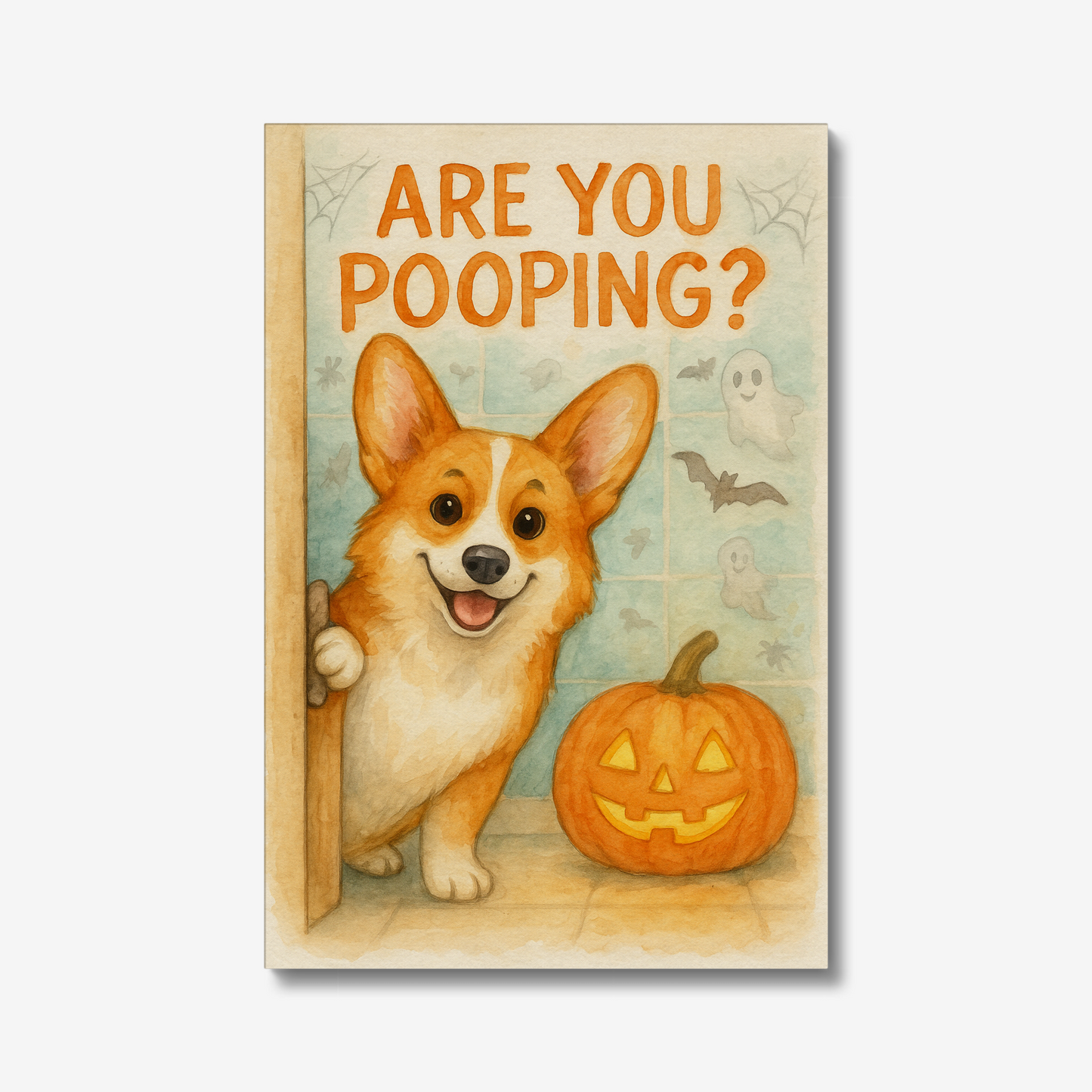 Cute Corgi Halloween Wall Art – Funny “Are You Pooping” Canvas