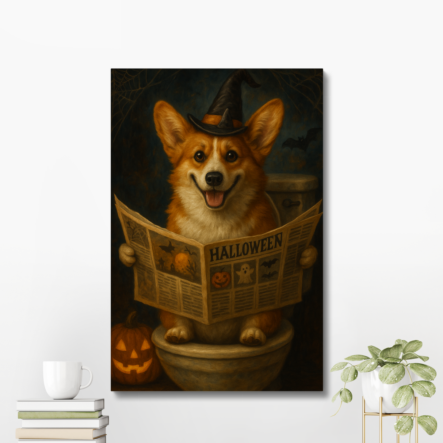 Funny Halloween Corgi Canvas Wall Art Decor