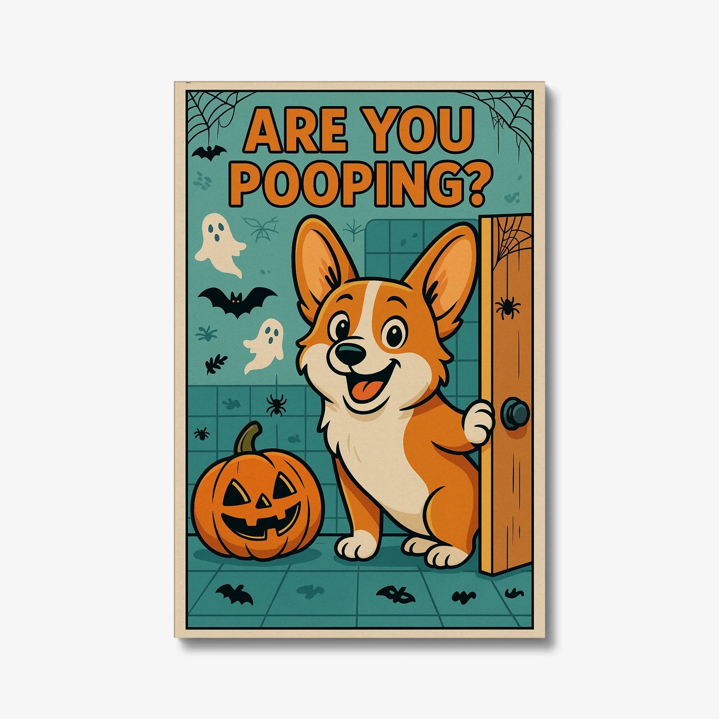 Funny Halloween Corgi Bathroom Canvas – Are You Pooping Wall Decor