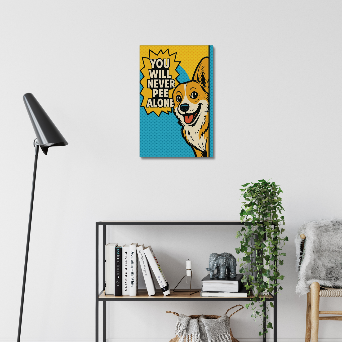 You’ll Never Pee Alone – Funny Corgi Bathroom Canvas Decor