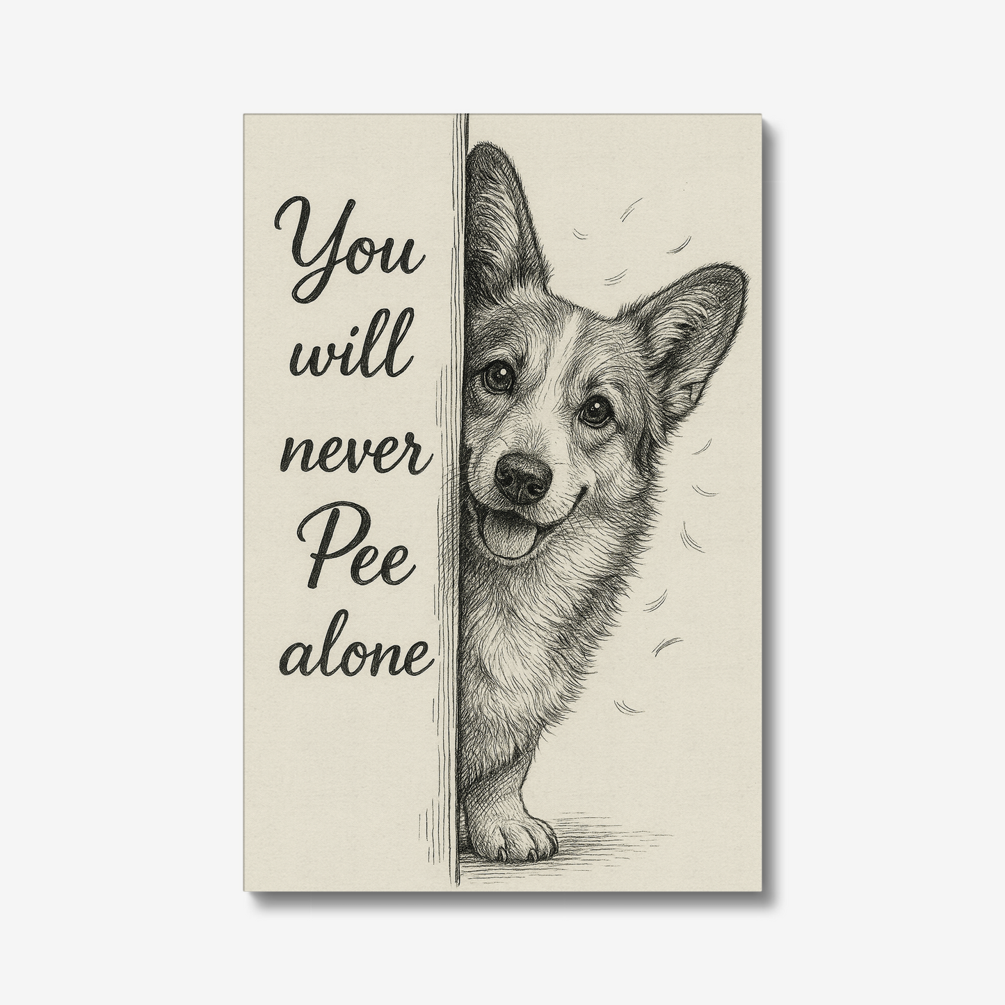 Fanny Corgi Wall Art – You Will Never Pee Alone Canvas Bathroom Decor