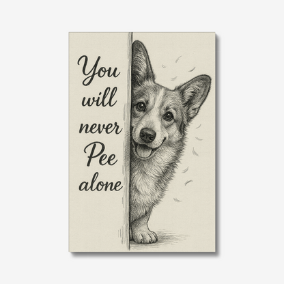 Fanny Corgi Wall Art – You Will Never Pee Alone Canvas Bathroom Decor