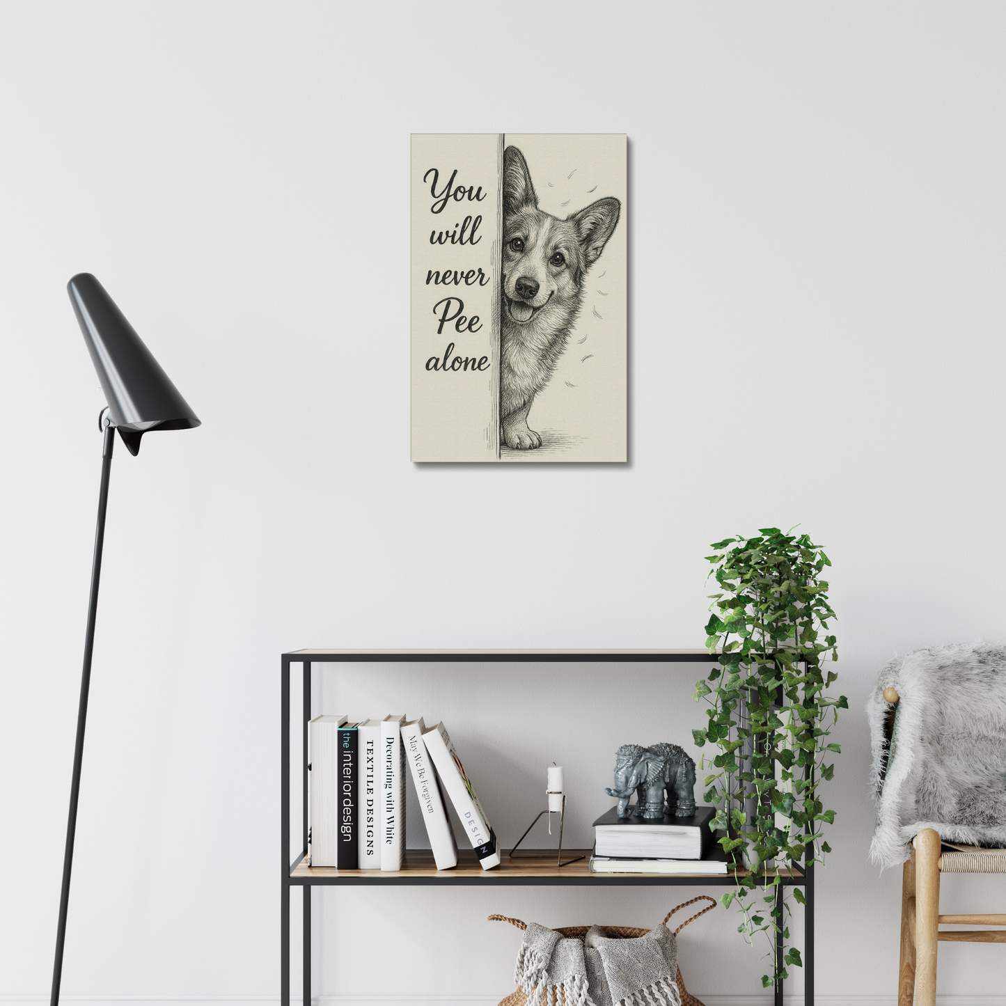 Fanny Corgi Wall Art – You Will Never Pee Alone Canvas Bathroom Decor