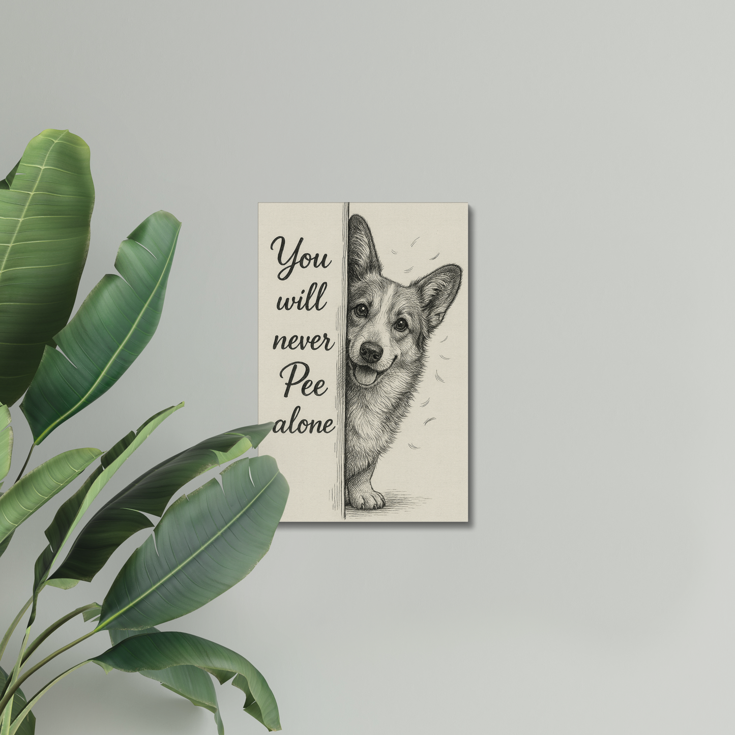 Fanny Corgi Wall Art – You Will Never Pee Alone Canvas Bathroom Decor