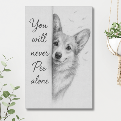 Corgi Bathroom Wall Art – Cute Pencil Drawing Funny Corgi Canvas