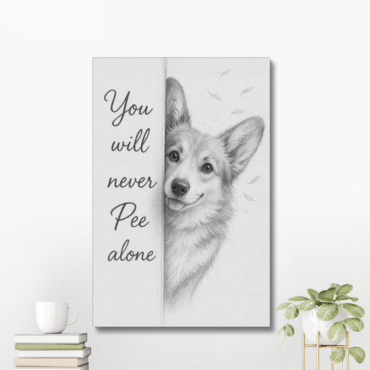 Corgi Bathroom Wall Art – Cute Pencil Drawing Funny Corgi Canvas