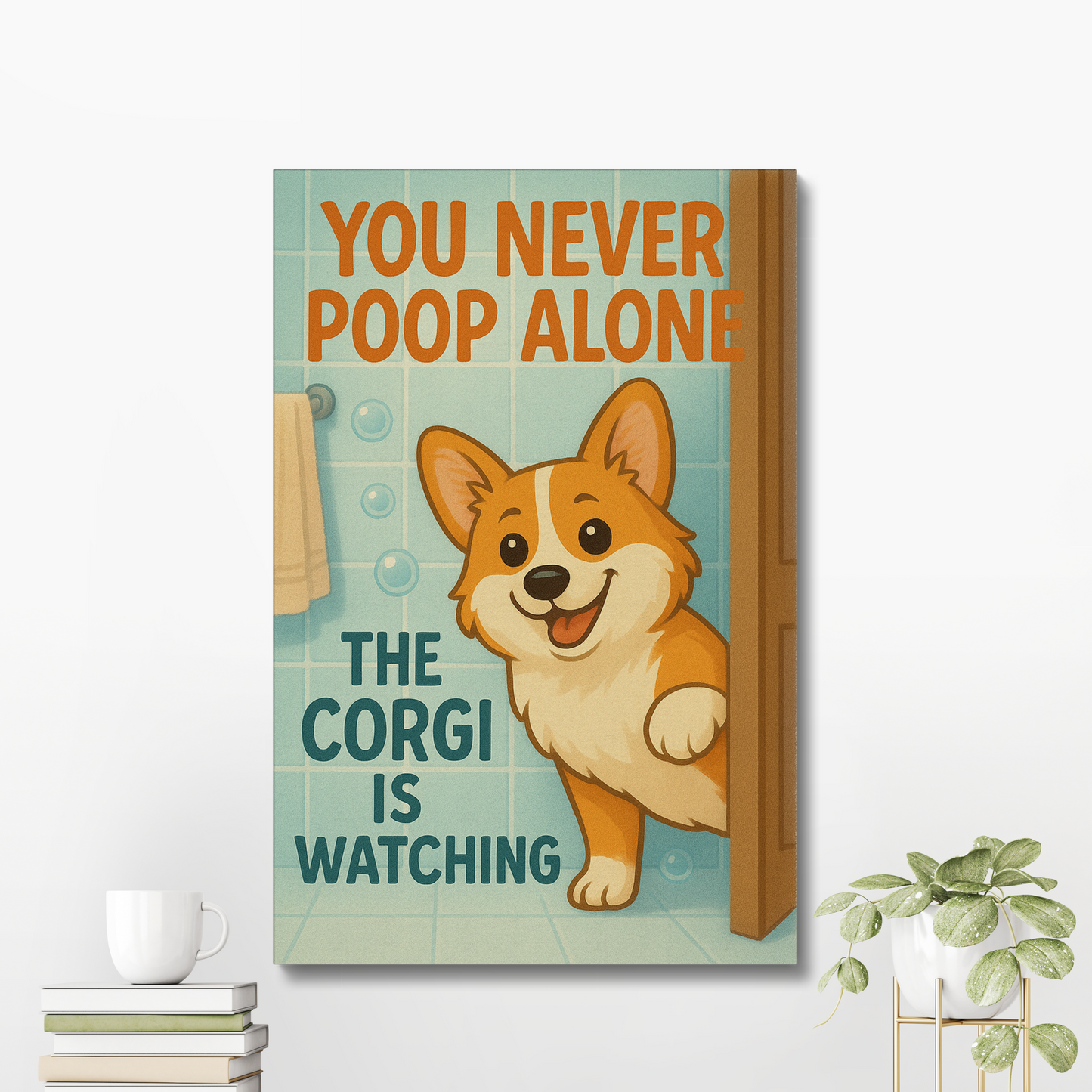 Funny Corgi Canvas Wall Art - Bathroom Home Decor