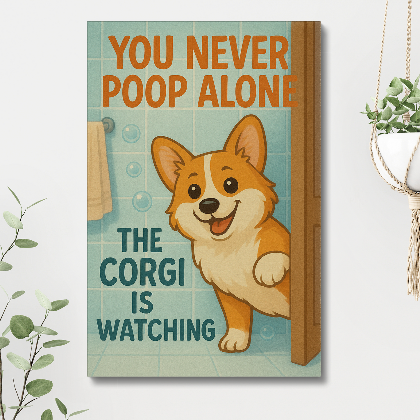 Funny Corgi Canvas Wall Art - Bathroom Home Decor