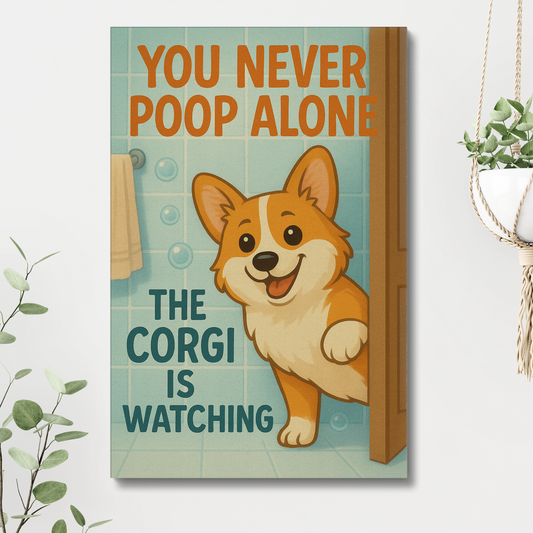 Funny Corgi Canvas Wall Art - Bathroom Home Decor