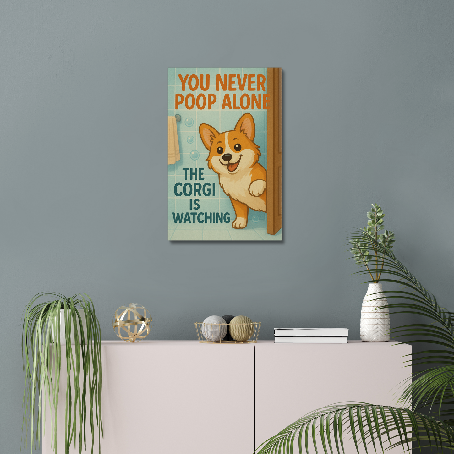 Funny Corgi Canvas Wall Art - Bathroom Home Decor