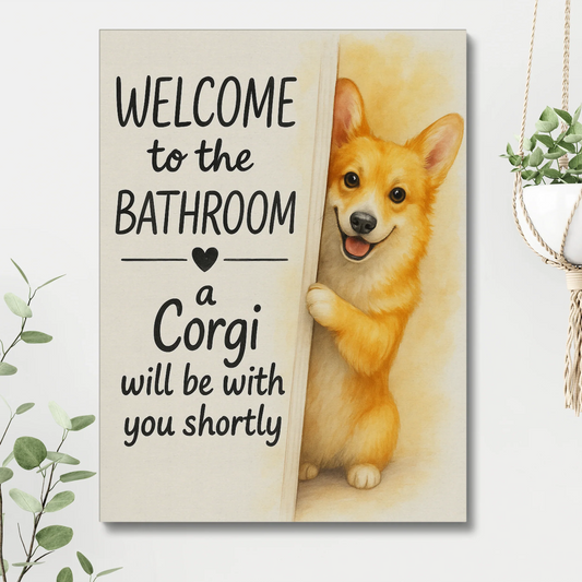 Funny Corgi Bathroom Wall Art – Cute Corgi Lover Canvas Decor